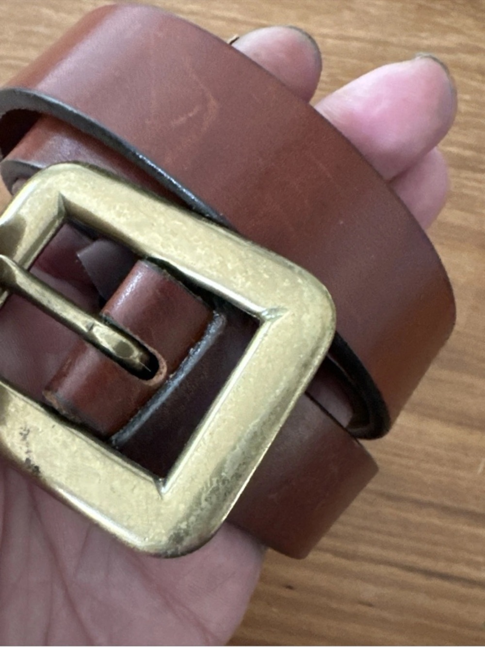 Vintage Eddie Bauer Solid Brass Buckle Brown Italian Leather Waist Belt M - Picture 10 of 10